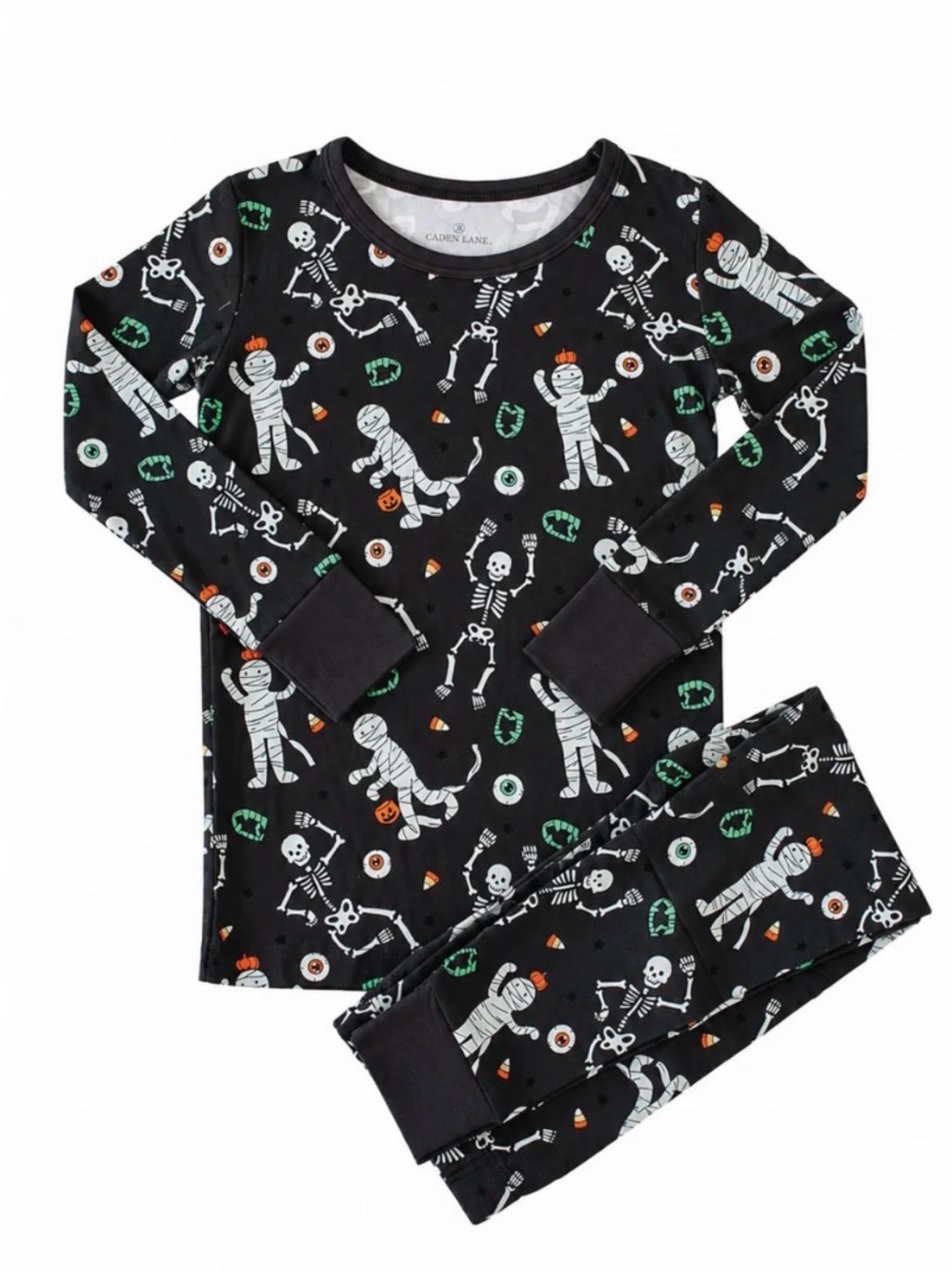 Kids Halloween Mummy & Skeleton Pajama Set - Black